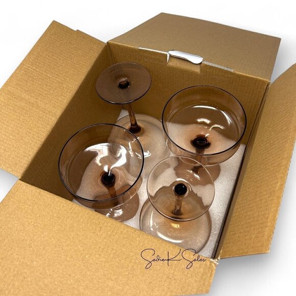 9.8oz Tinted Glass Coupe Drinkware Lt Brown Set - Hearth & Hand Magnolia 2024 - Picture 6 of 6